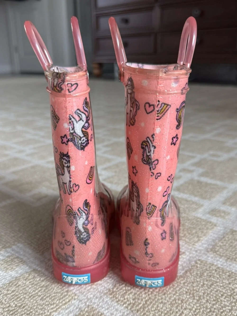 Zoogs Unicorn Glitter Rain Boots Pink Waterproof Kids Size 9 Toddler Girl